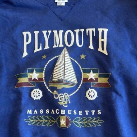Vintage Tultex Sweatshirt Mens‎ Large USA Plymouth Massachusetts Crewneck Blue - Picture 2 of 4